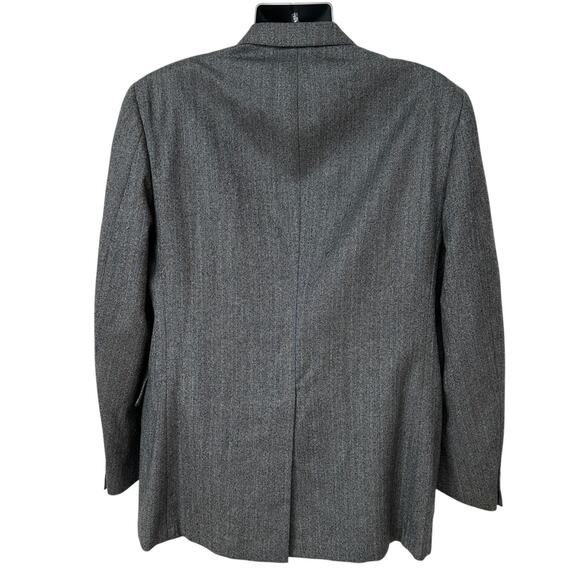 Vintage Jos A Bank Clothiers Blazer Navy Blue Gray Herringbone Striped Jacket 40 - Picture 9 of 10